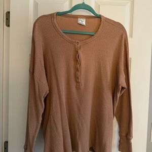 Offline by Aerie Rust Waffle Knit Henley Top